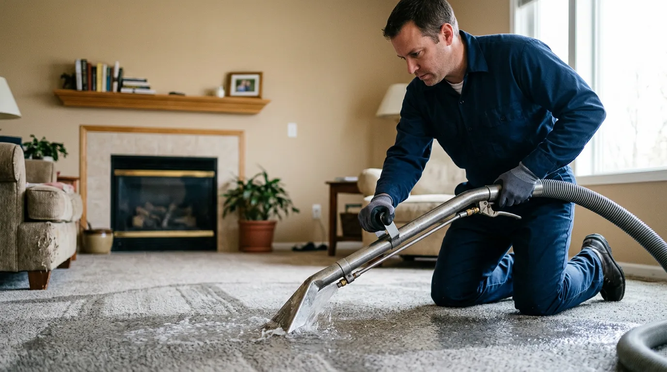 Water damage restoration technician working near Davenport, IA